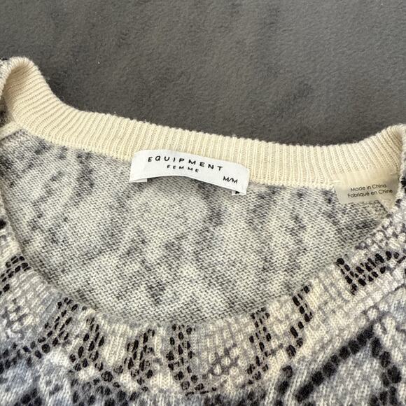 Equipment Sweater Snakeprint Sweater Medium Gray White Long Sleeve 100% Cashmere - Picture 2 of 7